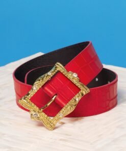 Blair Leather Belt in Croc-Embossed Red