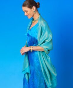 Josephine Reversible Pashmina Shawl in Gold Shimmer Turquoise